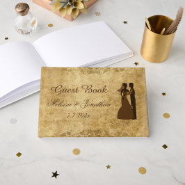 Livro De Visitas Casamento vintage castanho, noivo, de vez em quand