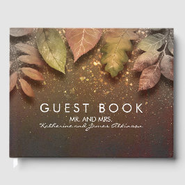 Livro De Visitas Casamento vintage de Folhas de Falha Dourada