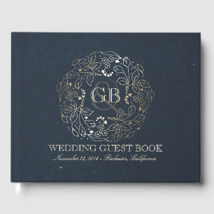 Livro De Visitas Casamento vintage floral da grinalda do ouro e do