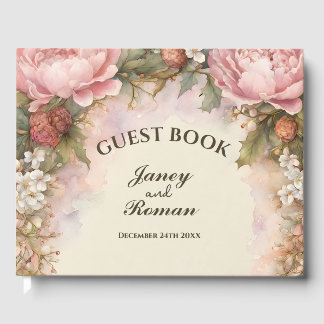 Livro De Visitas Casamento vintage Rustic Pink Peonies