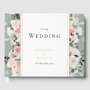 Livro De Visitas Casamento vintage Verde de Sage Dourada Dusty