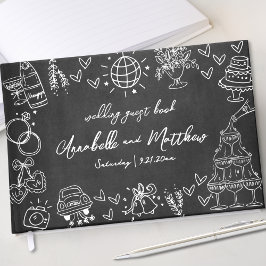 Livro De Visitas Casamento Whimsical Chalk Desenhado Mão