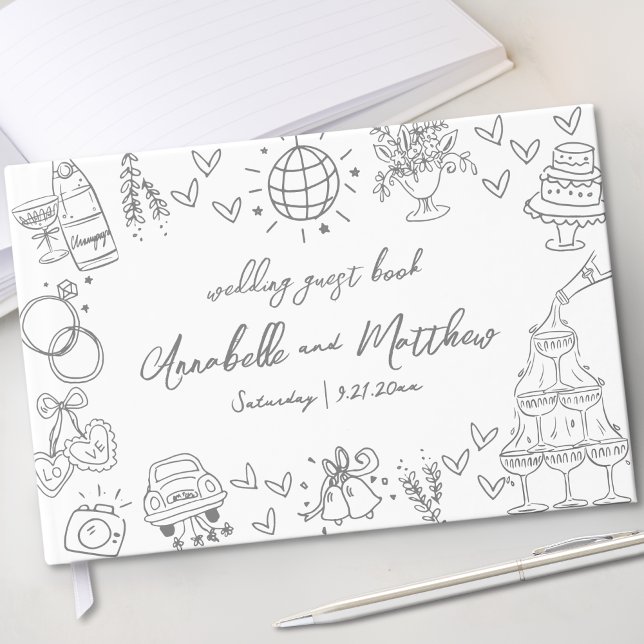 Livro De Visitas Casamento Whimsical Desenhado à Mão (Hand Drawn Whimsical Wedding Guest Book)