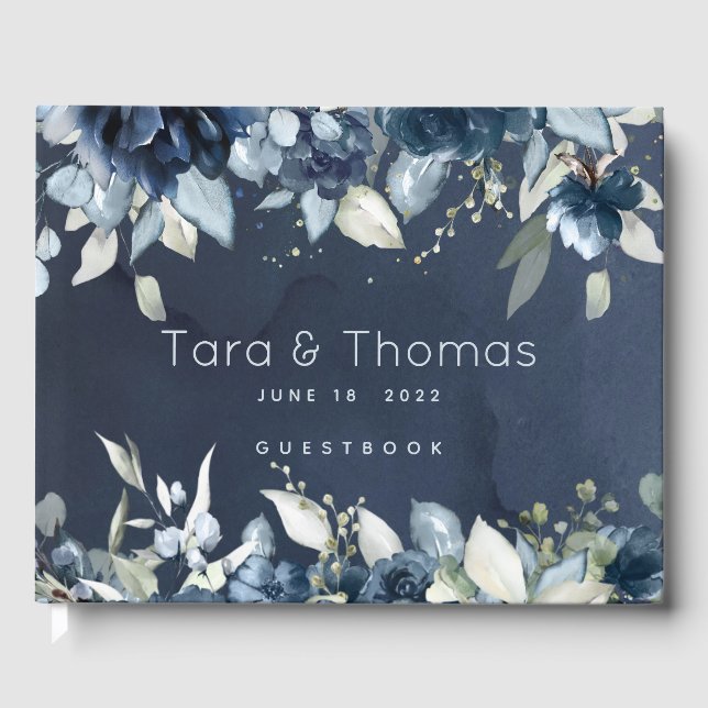 Livro De Visitas Cascading Peonies Weding Marinho Blue (Frente)