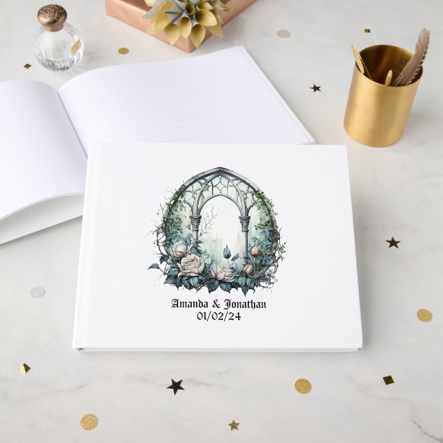 Livro De Visitas Castelo de Fantasia Sombria Janela Casamento Gótic (Frente aberta)