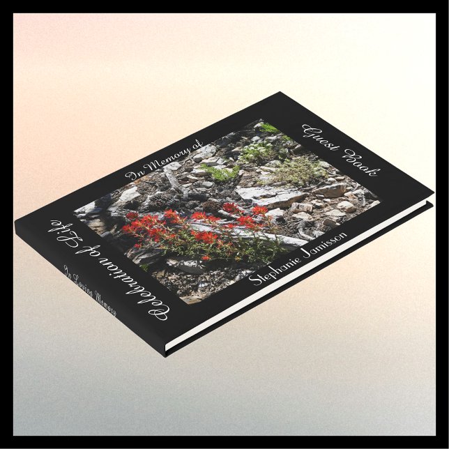 Livro De Visitas Celebração da Vida, Nome, Flores Vermelhas e Rocha (Criador carregado)