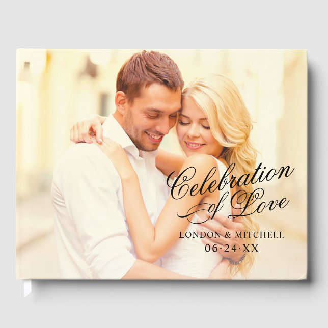 Livro De Visitas Celebração de Amor em Foto Casamento Preto (Frente)