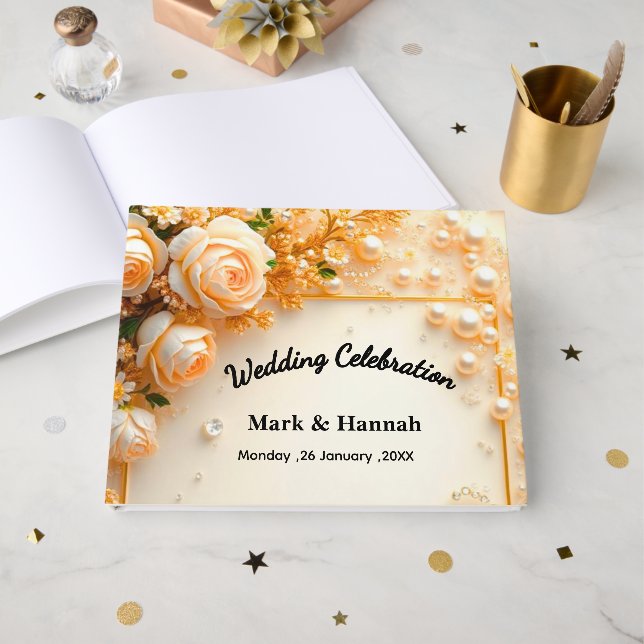 Livro De Visitas Celebração de Casamento Floral Personalizado (Frente aberta)