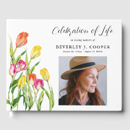 Livro De Visitas Celebração de Florais de Tulipas de Aquarela Vida
