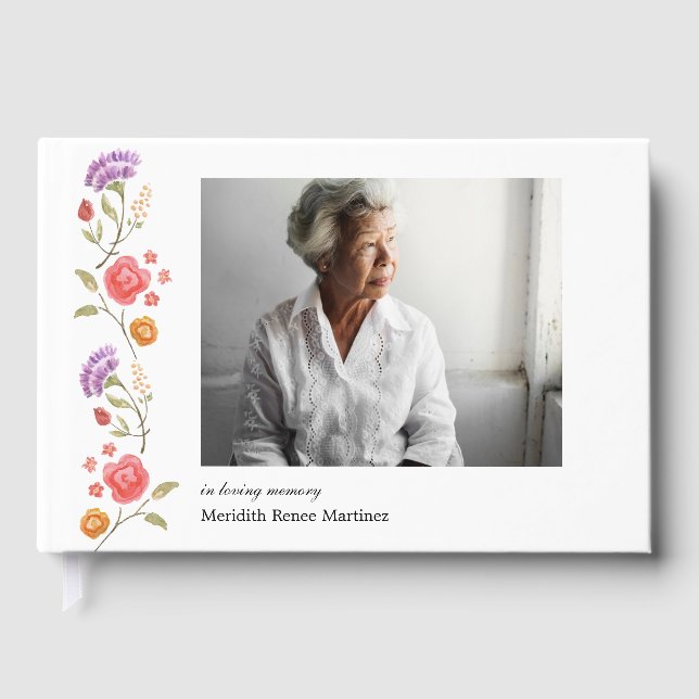 Livro De Visitas Celebração de Fotos de Borda Floral da Vida (Frente)