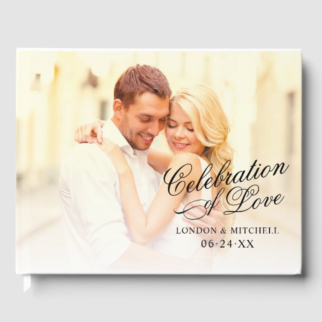 Livro De Visitas Celebração do Love Black Script Wedding Photo (Frente)