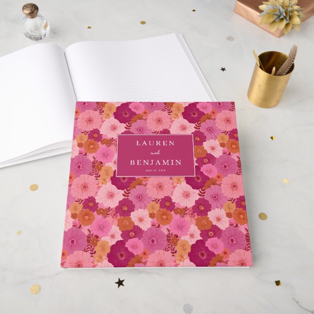 Livro De Visitas Celebração Floral Rosa Alegre (Frente aberta)