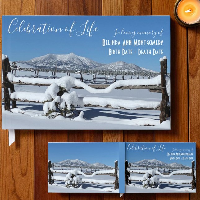 Livro De Visitas Celebração Personalizada Da Cena De Neve De Invern (Guestbook template front cover and full view front and back. )