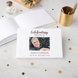 Livro De Visitas Celebração Vermelha Elegante da Vida com Foto