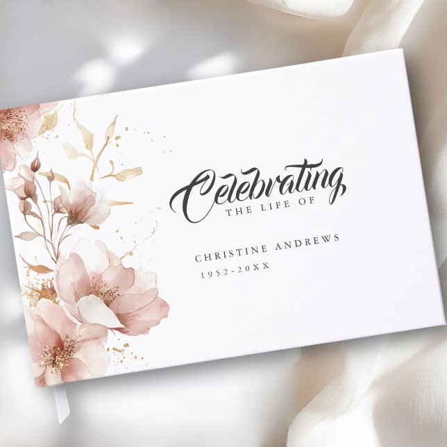Livro De Visitas "Celebrando a Vida do" Funeral Floral Elegante ("Celebration the Life of" Elegant Floral Funeral Guest Book)