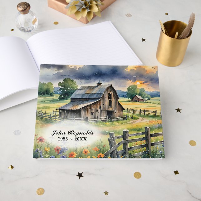 Livro De Visitas Celeiro de Fazenda Antiga com Cerca (Frente aberta)