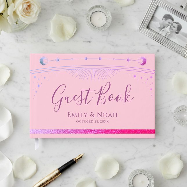 Livro De Visitas Celestial Rosa Roxo Sol Lua Estrelas Casamento (Criador carregado)