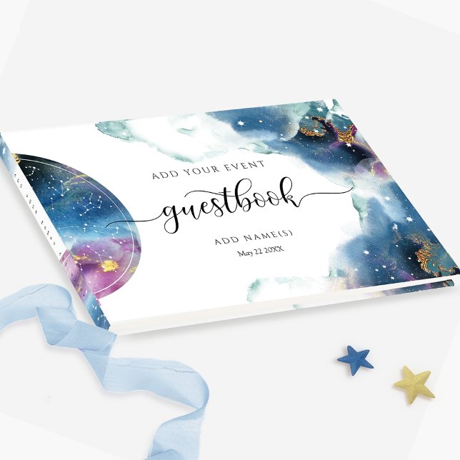 Livro De Visitas Celestial, Starry Blue Teal e Guestbook Roxo (Criador carregado)