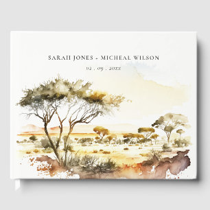 Livro De Visitas Cena de Casamento com Paisagem Africana em Aquarel