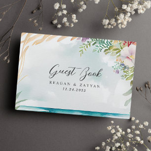 Livro De Visitas Cena de Casamento de Verão na Praia com Aquarela F