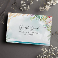 Cena de Praia em Aquarela Floral para Casamento de