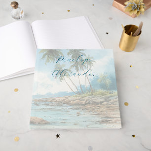 Livro De Visitas Cena de Praia Serena em Aquarela Azul