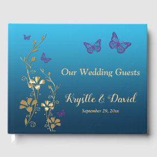 Livro De Visitas Cerceta, ouro, floral roxo, Guestbook das