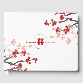 Livro De Visitas Cereja Blossoms e Felicidade Dupla Casamento Chinê