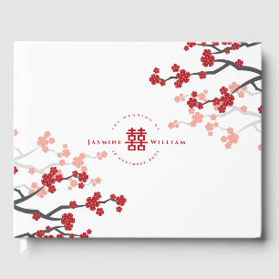 Livro De Visitas Cereja Blossoms e Felicidade Dupla Casamento Chinê
