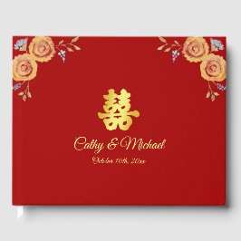 Livro De Visitas Cerimônia de chá floral laranja de casamento chinê