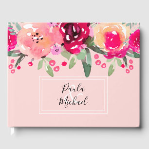 Livro De Visitas Cerise Watercolor Floral Pink Guest Book