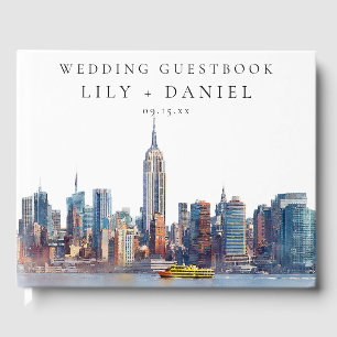 Livro De Visitas Céu de Nova York Aquarela Casamento