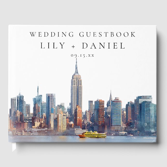 Livro De Visitas Céu de Nova York Aquarela Casamento (Frente)
