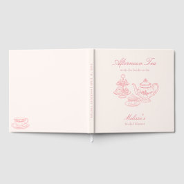 Livro De Visitas Chá da Tarde Desenho à Mão Rosa Chá de Noiva