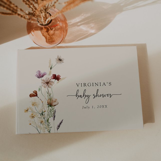 Livro De Visitas Chá de Bebê Boho (Boho Wildflower Baby Shower Guest Book by Painted Paperie
)