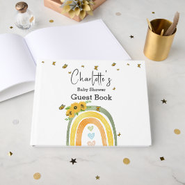 Livro De Visitas Chá de Bebê Boho Arco-íris Com Girassóis