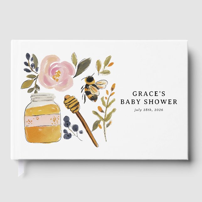 Livro De Visitas Chá de Bebê Boho HoneyBee e Flores Silvestres (Frente)
