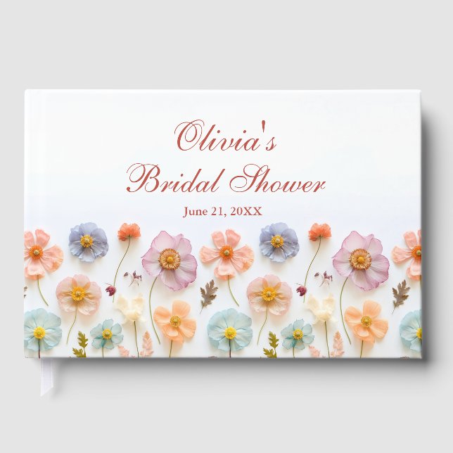 Livro De Visitas Chá de Bebê Boho Rosa Pastel Elegante com Flores S (Frente)