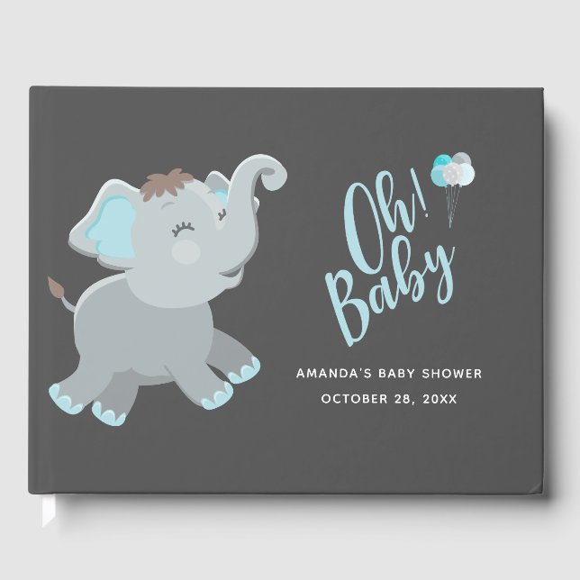 Livro De Visitas Chá de Bebê de Elefante Fofo Menino (Frente)