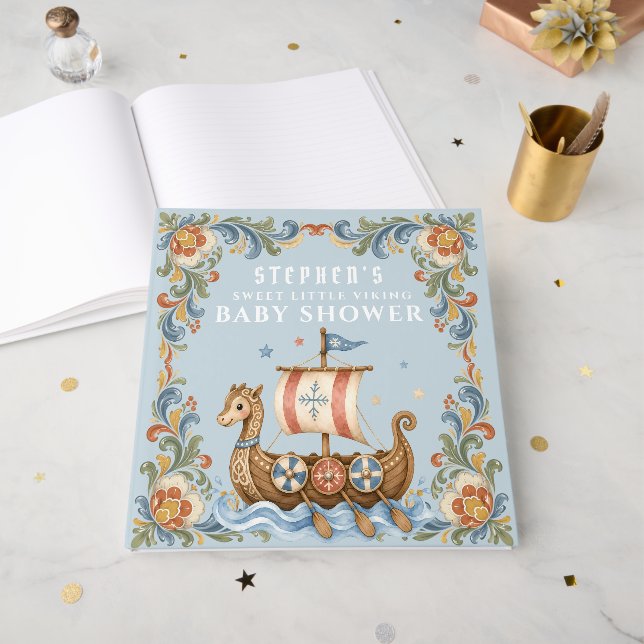 Livro De Visitas Chá de Bebê do Doce Pequeno Viking (Frente aberta)