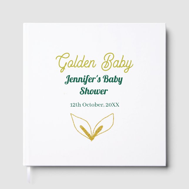 Livro De Visitas Chá de bebê encantado com folhas de ouro verde-fol (Frente)