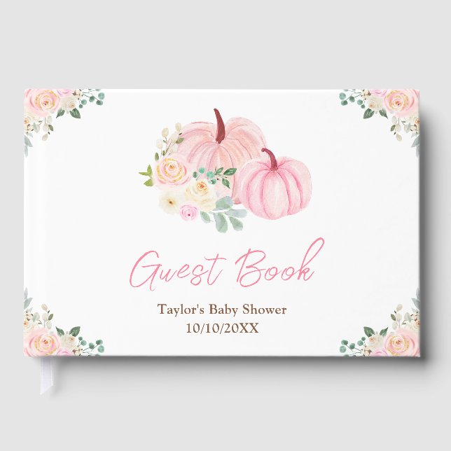 Livro De Visitas Chá de Bebê Floral com Abóboras Rosas (Frente)