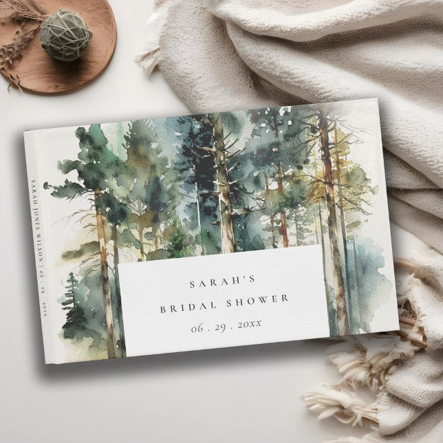 Livro De Visitas Chá de Bebê Floresta Woodland em Aquarela Elegante (Criador carregado)