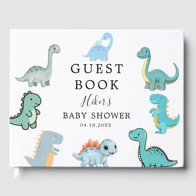 Livro De Visitas Chá de Bebê Fofo Pequeno Dinossauro (Frente)