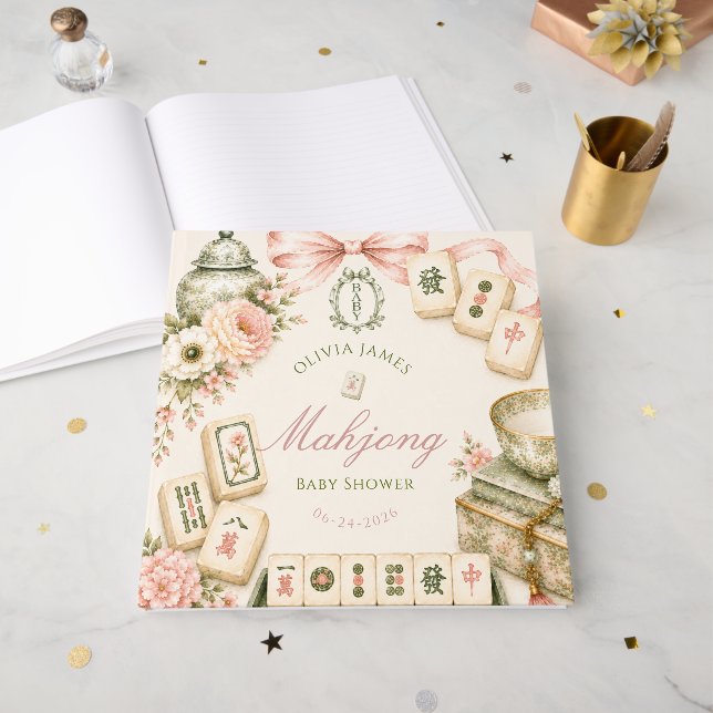 Livro De Visitas Chá de bebê Mahjong (Frente aberta)