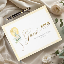 Livro De Visitas Chá de Bebê Menino – Balão Dourado e Folhagens