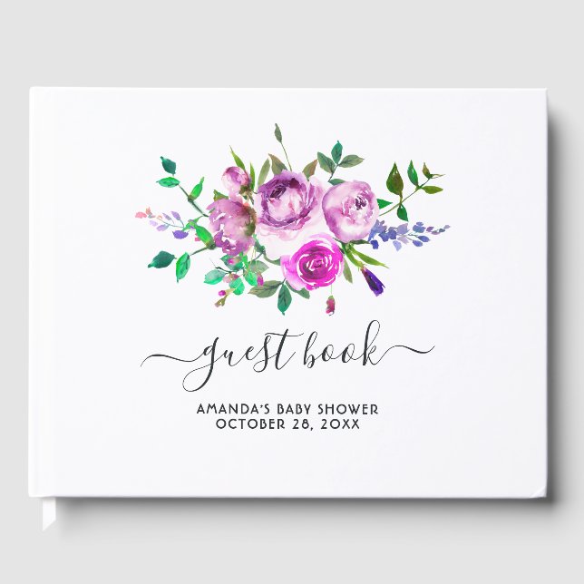 Livro De Visitas Chá de Bebê Primavera Floral Aquarela (Frente)