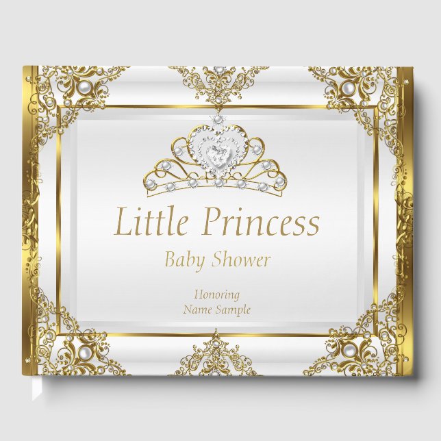 Livro De Visitas Chá de Bebê Princesa Pérola Branca Dourada (Frente)