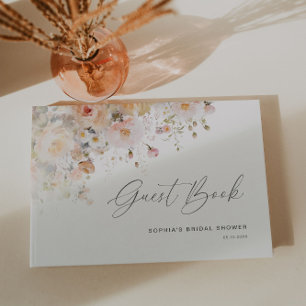 Livro De Visitas Chá de Bebê Romântico com Tons de Pêssego e Flores