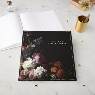 Livro De Visitas Chá de Bebê Romântico Sombrio Preto Florais Gótico